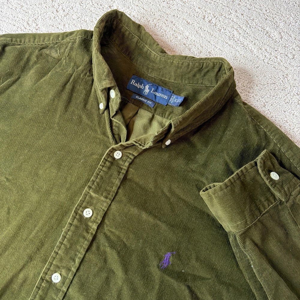 Men's Ralph Lauren 2XL Classic Fit Green Corduroy Long Sleeve Button Down Shirt